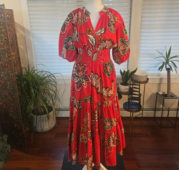 Anthropologie Dresses & Skirts - Anthropolgie x Conditions Apply Puff Sleeve Smocked Tropical Ruffle Maxi Dress 4